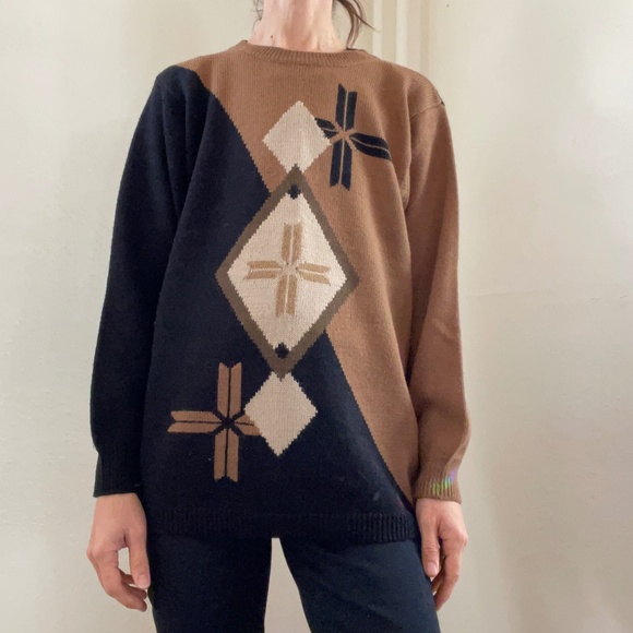 Vintage wool blend Alfred Dunner Black and Brown sweater - Picture 1 of 12